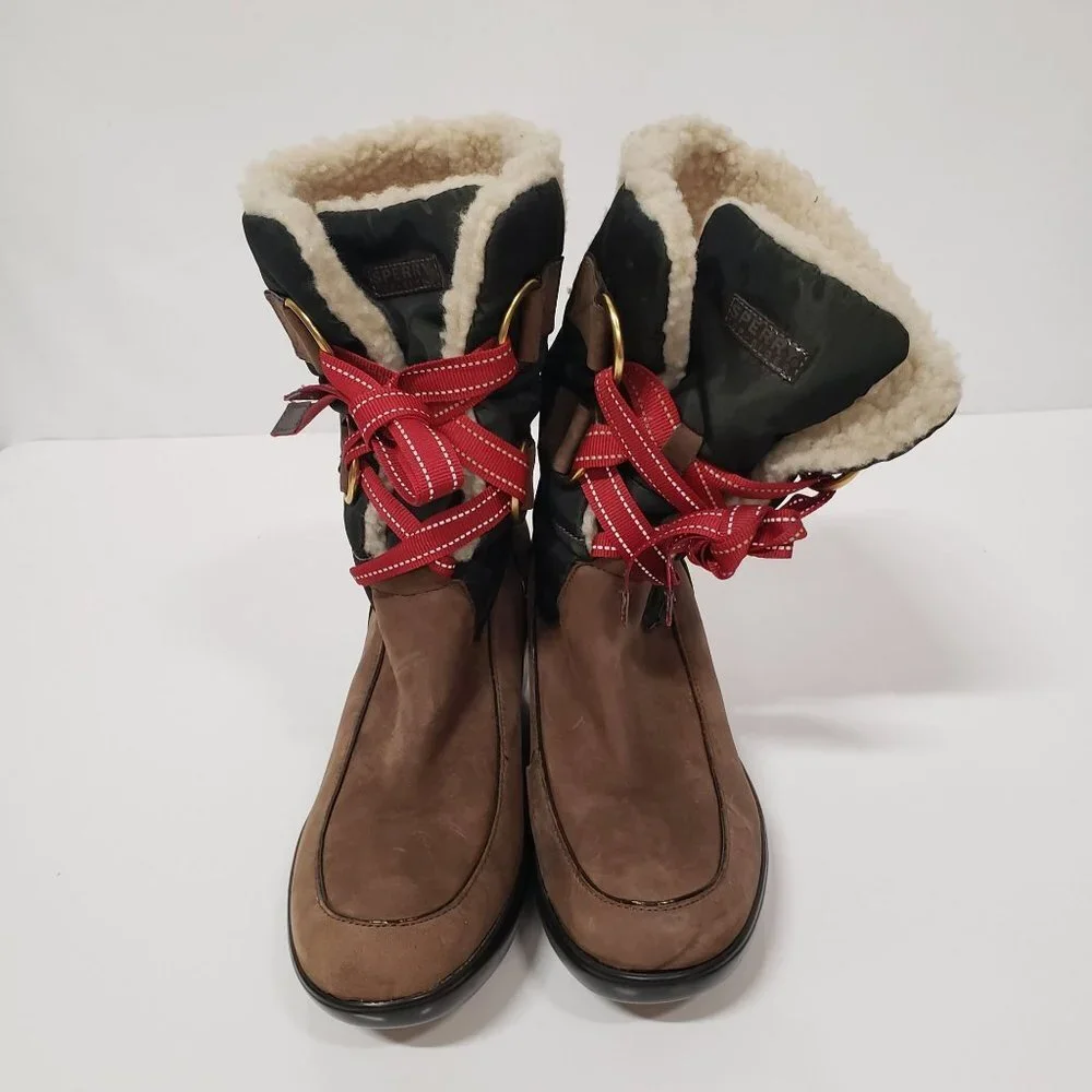 Sperry Top-Sider Weatherproof‎ Suede Leather Sherpa Lined Wedge Boots - Size
